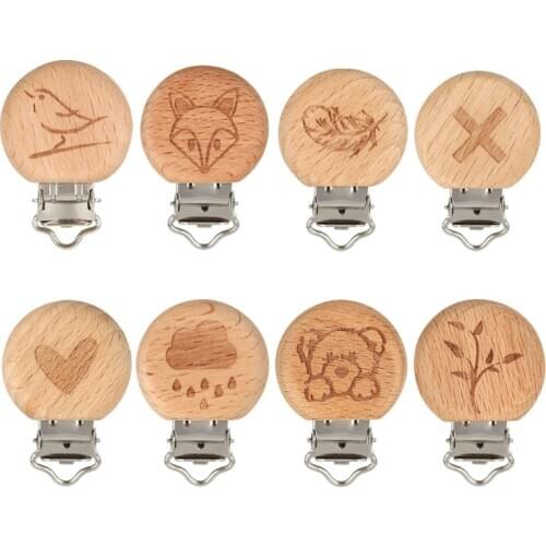 1 pc Wooden Pacifier Clips Round Wooden Clip Charms For Baby Pacifier Chain Teether Toys