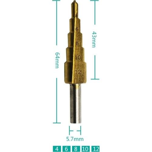 1PCS Step Drill Bit HSS Steel Cone Titanium Coated Woodworking Drill Bits Tool Set Hole Cutter 4-12 Center Punch