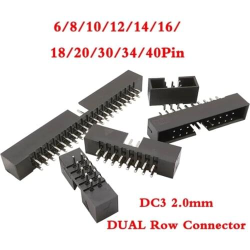 10Pcs DC3 Socket Straight IDC Box Header Double Row DIP Headers Pitch 2.0mm 6/8/10/12/14/16/18/20/30/34/40 Pin