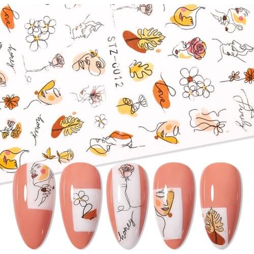 3D Women Face Nail Stickers Leaves Flower Abtract Sliders for Nails Abtract Summer Spring Design all for Manicure