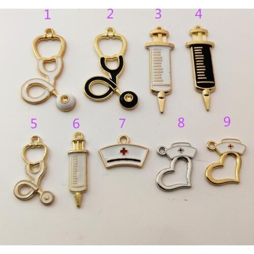 5 pcs Multi style Creative Handmade Drip Oil Medical Jewelry Enamel Pendant Stethoscope Charms Syringe Charms Nurse Hat Charms
