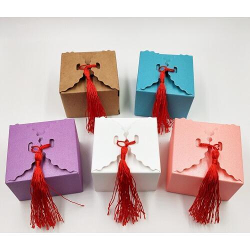 50Pcs 9x9x6cm Multi Style Boxes With Various Strings for Jewelry/ Weeding Candy/ Charm Gifts Carrying Packaging Beautiful Boxes