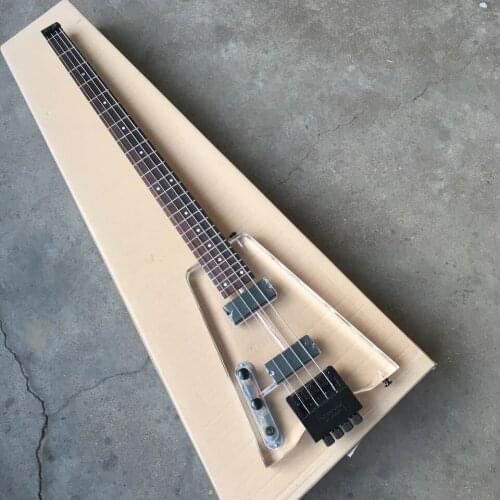 Lefty acrylic body headless bass 4 strings left handed acrylic electric bass bolt-on backhand headless bass