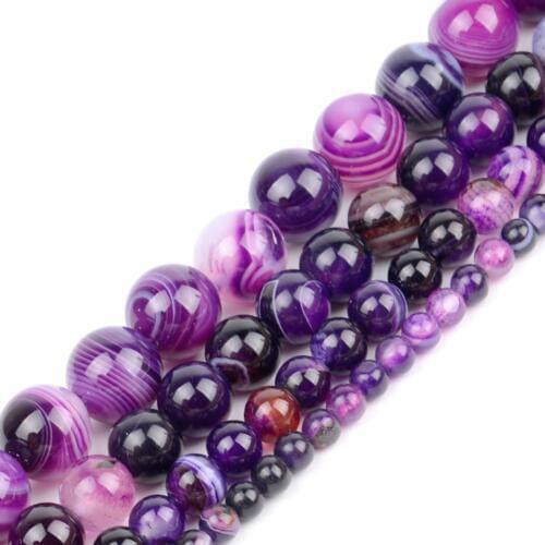 Natural Gem Stone Purple Stripe Agates Round Loose Beads Select Size 4mm To 12mm Charm Bracelet Necklace Handicraft Diy Beads