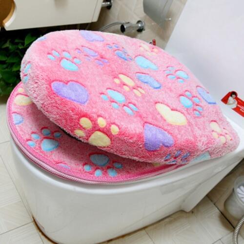 Luxury Toilet Seat Cover Thick Coral Velvet Zipper One/Two-piece Toilet Warmer Bathroom Accessories WC Mat Set Potty Heated Z052