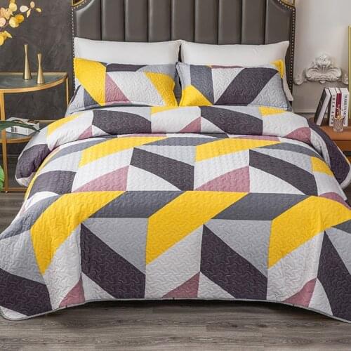 Home Summer Quilt Quilted Bedspread Comforter Geometric Print Blanket Duvet Plaid Patchwork Bed Cover for Adults (NO Pillowcase)