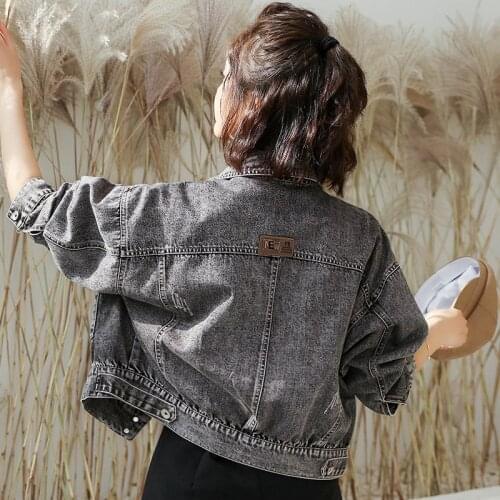 Net Red Black Gray Denim Coat Womens Spring And Autumn Long Sleeve Plus Fashion Womens Casual Wear Korean Version Loose