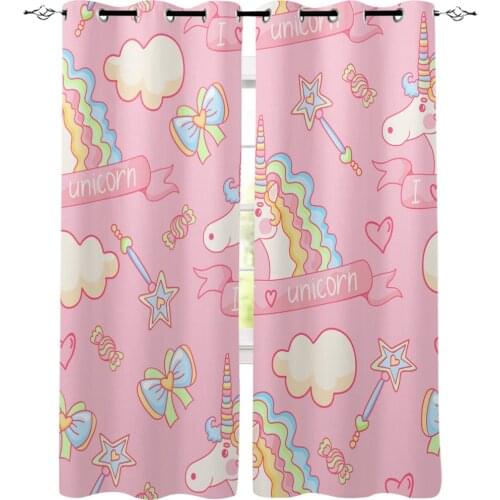 I Love Unicorn Kids Window Treatments Curtains Valance Room Curtains Large Window Bathroom Bedroom Kitchen Drapes Curtain Panels