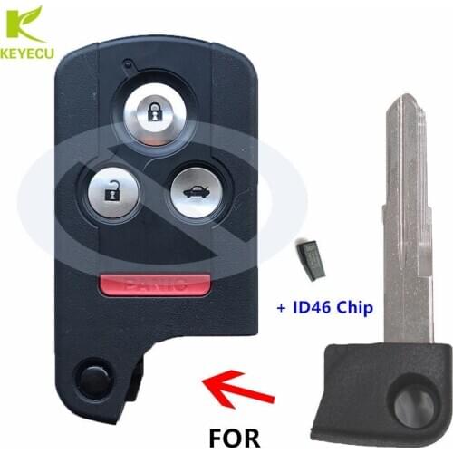 KEYECU New Uncut Ignition Insert Key Blade With ID46 Chip for Acura RL RDX Smart Remote