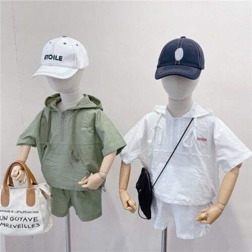 2-7 Y Toddler Boys Clothing Sets 2021 New Summer Kids Boys Fashion Korean Sport Suits Casual Hooded Tops Shorts Baby 2pcs Sets