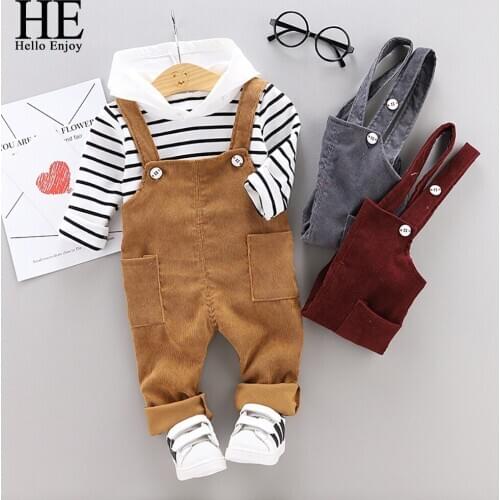 HE Hello Enjoy Baby Boys Clothes For Toddler Clothing Sets Autumn Fashion Long Sleeve Striped T-Shirt+Suspender Trousers Outfits
