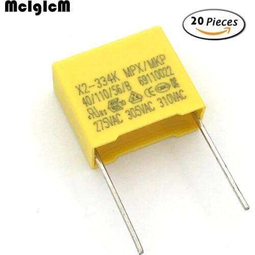 MCIGICM 20pcs 330nF capacitor X2 capacitor 275VAC Pitch 15mm X2 Polypropylene film capacitor 0.33uF