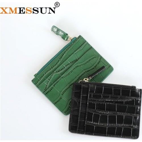Alirattan Women New ID Card Holder Fashion Genuine Leather Crocodile Pattern Coin Purse ID Credit Card Cow Leather Wallet INS