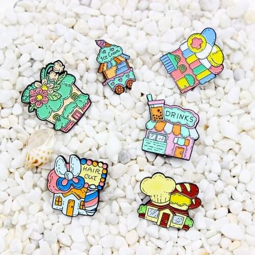 Creative Cartoon Color Barber Shop Bakery Beverage Shop Ice Cream Shop Flower Shop Pharmacy Brooch All-match Badge Accessories
