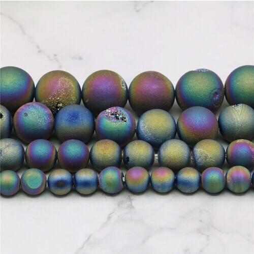 6 8 10 12mm Round Purple Crystal Geode Agates Loose Beads DIY Onyx Natural Stone Women Girl Fashion Jewelry Making Design