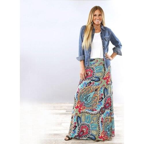 Summer Print Maxi Bohemian Skirt Women High Waist Vintage A-Line Ankle-Length Casual Party Streetwear Bodycon Holiday Slim Skirt