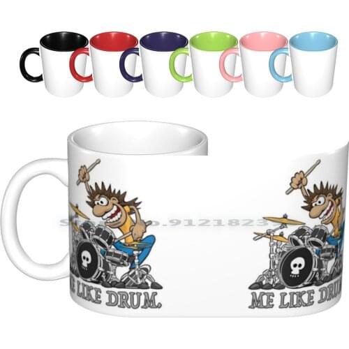 Me Like Drum. Wild Drummer Cartoon Illustration Ceramic Mugs Coffee Cups Milk Tea Mug Drummer Drums Drumming Drummer Drum Kit
