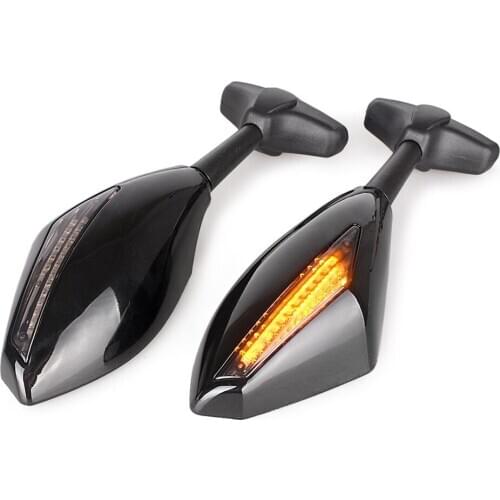 Motorcycle Universal Rearview Side Mirrors w/ LED Trun Signal Light For Honda Kawasaki Suzuki Yamaha Ducati All Street Bikes