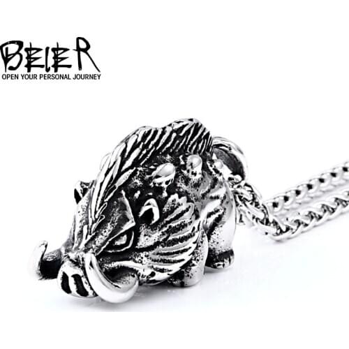 Beier 316L stainless steel Men Wild Viking Wild Boar Necklace Vintage Nordic Animal Charm Pendant for men jewelry LHP144