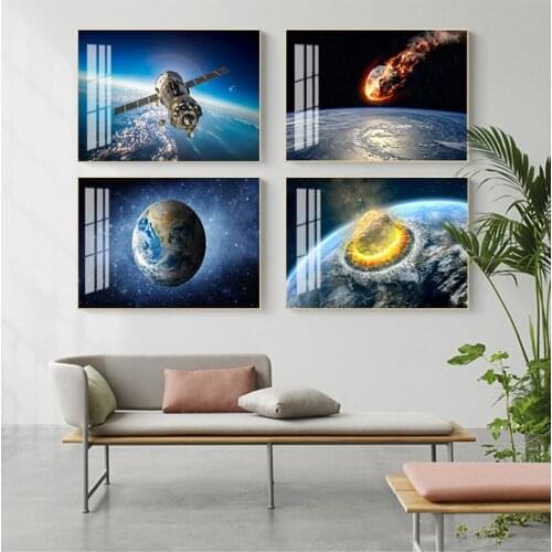 Meteorite Wall Pictures for Living Room Decoration Galaxy Stars Astronaut Planet Hole Space Posters and Prins Universe Earth