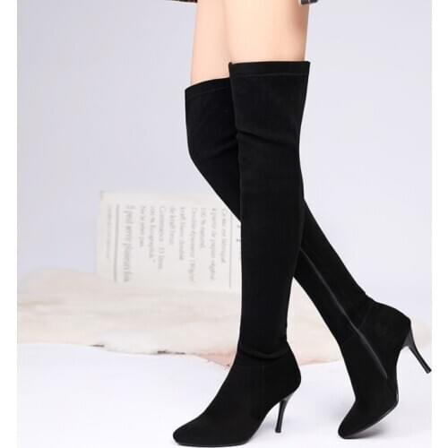 Autumn and winter new European and American fashion high-heeled shoes slim heel grey knee high boots foreign trade large customi