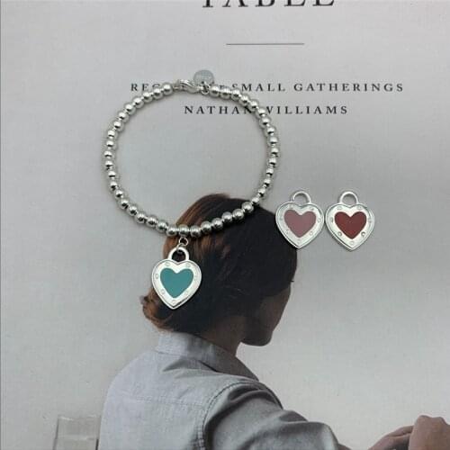 Original Classic Enamel Heart Brand 4mm Round Bead Bracelet S925 Sterling Silver High Quality Brand Jewelry Logo Female Gift