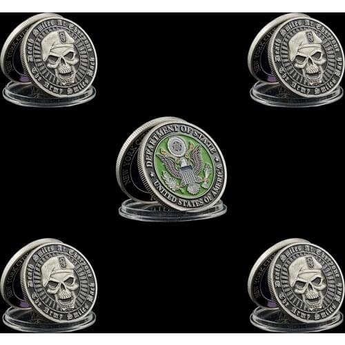 5PCS Skull Medal Commemorative Coin Challenge USA Military Special Forces Value Coin Collection