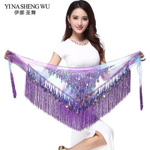 Newest Belly Dance Hip Scarf Waist Chain Sequins Tassel Indian Dance Accessories Colorful Belly Dance Triangle Hip Scarf 8Colors