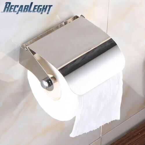Recableght Stainless Steel Toilet Paper Holder Wall Mounted Paper Roll Rack Stand Convenient Installation Bathroom Accessories