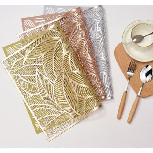 Placemat Dining Pads Table Coasters Gold Stamp Leaf Simulation Plant PVC Cup Coffee Table Mats For Home Decorative Table Pad