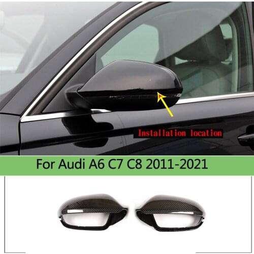 Real Carbon Fiber For Audi A6 C7 C8 2011-21 Car Rearview Mirror Decorative Frame Rear View Mirror Cover Car Accessories