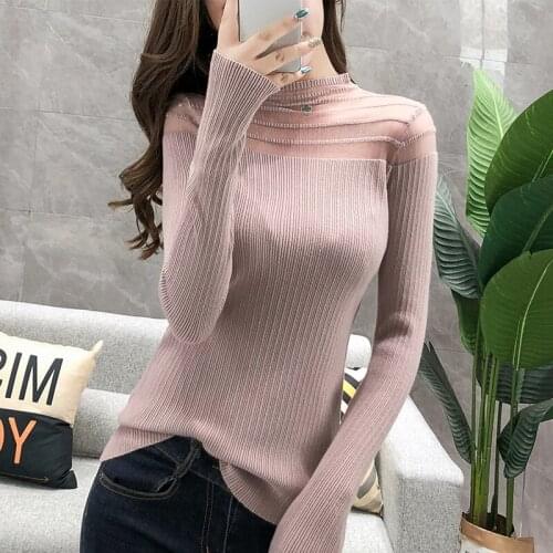 Sexy European Spring Autumn New Fund Net Yarn Splicing Nap Long-Sleeve Sets Women Cultivate V-Neck Morality Top Pullover Sweater