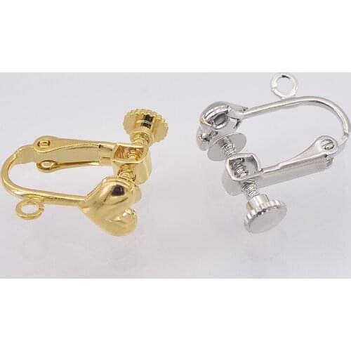 Screw Clip on Earrings Non Piercing Earrings 6mm 8mm Heart with Loop Hanger Connectors DIY Jewelry Findings Accessories