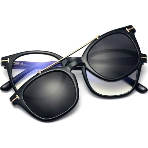 Kanspace Sunglasses Women Men Myopia Optical Vintage Square Glasses Frames Magnetic Clip on Polarized Eyeglasses 95308