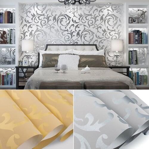 Silver Victorian Damask Embossed Wallpaper Rolls TV Background Bedroom Living Room Home Decoration Non-Pasted Wallpaper 0.53x10m