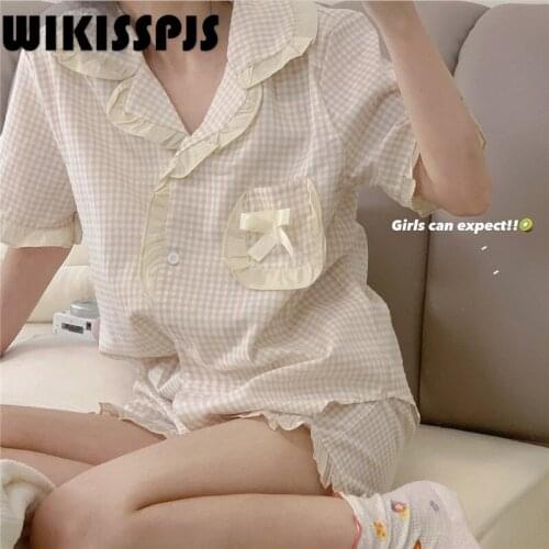 WIKISSPJS Summer New Sweet Wind Lovely Soft Loose Thin Short Sleeve Shorts Home Clothes Two Piece Set Summer