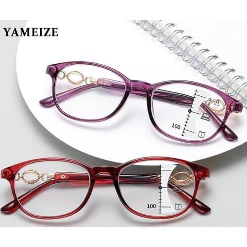 YAMEIZE Progressive Multifocal Reading Glasses Women Anti Blue Light Glasses Hyperopia Prescription Eyewear Presbyopia Glasses