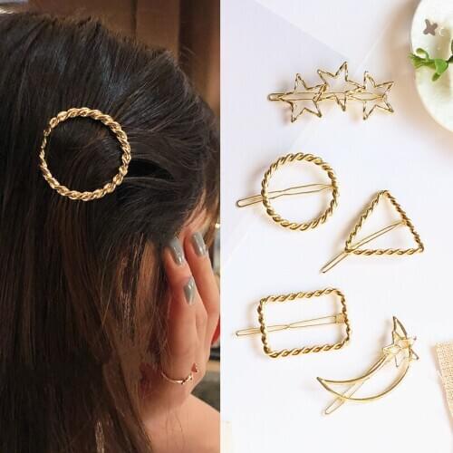 Fashion Women Girl Hairpins Triangle Hair Clip Metal Geometric Metal Star Hairgrip Barrette Holder Hair Accessories