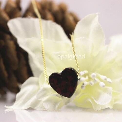 1pc/lot)10mm Black Heart Opal Pendant Necklace For Women Synthetic Opal Heart Necklace with 925 sterling silver chain jewelry