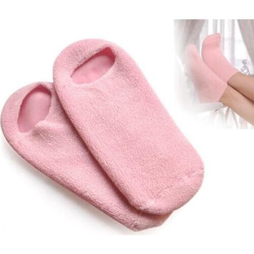 1Pair Moisturize Soften Repair Cracked Skin Silicon Gel Sock Skin Foot Massage Care Tool Treatment Spa Sock with pink Color