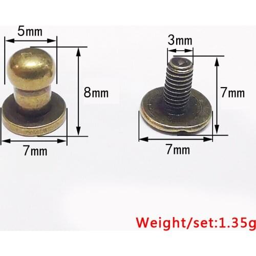 10 Sets Ball Head Button Stud 7x5x8 mm Screw back Leather Belt Knob Head Brass Button Rivet Screw Nail Solid Brass Belt Craft
