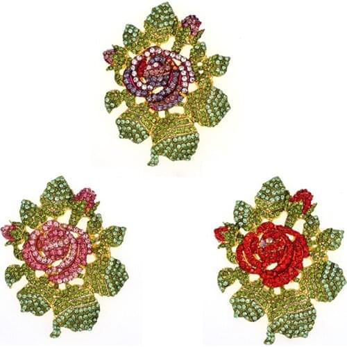 10pcs/lot Bling Rhinestone Rose Flower Pink Rhinestone Crystal Brooch Multi-color Crystal Flower Pin For Women