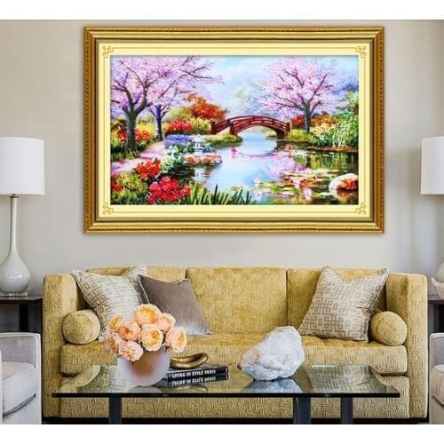 110x70cm 3D flower lake Ribbon embroidery kit stain canvas painting set handcraft kit DIY handmade needlework craft home decor