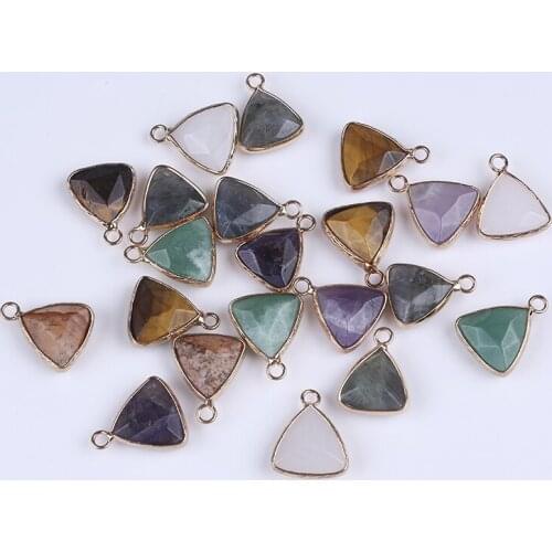 15mm Triangle Shape Stone Pendant Connector Tiger Eye Pink Quartz Picture Stone Jewelry Findings