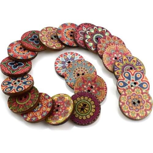 300PCS 15MM 20MM 25MM Vintage Flowers Wood Buttons Scrapbooking Sewing Craft Random Mixed Handmade Clothes Decor Button