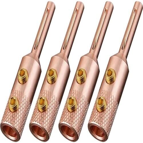 4PCS Viborg VB401 High quality Pure Red Copper Banana Connector Terminal Plug connector 4MM Speaker Wire Plug Screw Locking