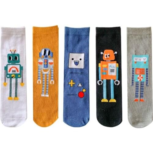 5Pairs/Set Outdoor Hip Hop Robot Funny Mens Casual Knee High Tube Art Socks Cartoon Planet