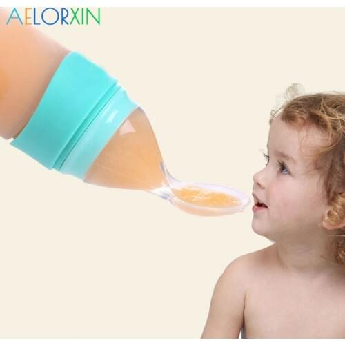 90ml Infant Kids Spoon Baby Feeding Silica Gel Feeding Bottle With Spoon Food Supplement Rice Cereal Bottle Nipple Pacifier
