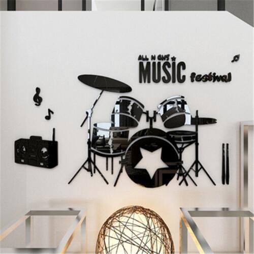 Shelf Drum 3d Stereo Acrylic Wall Stickers Childrens Room Music Dance Classes Backdrops Wall Decoration Sticker Decal DIY Gift