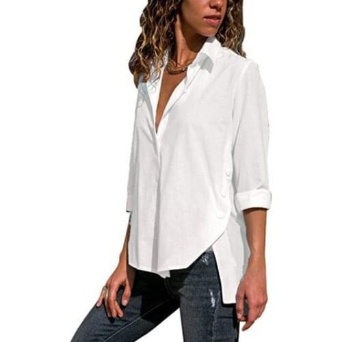 White Blouse Autumn Long Sleeve Turn Down Collar Button Irregular hem Split Shirt Women Blouse Casual Top Plus Size 5XL 9 Colors